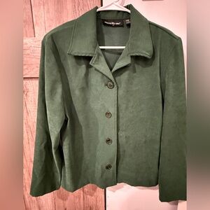 Classic Fit Green Button Down Suede Feel Jacket
